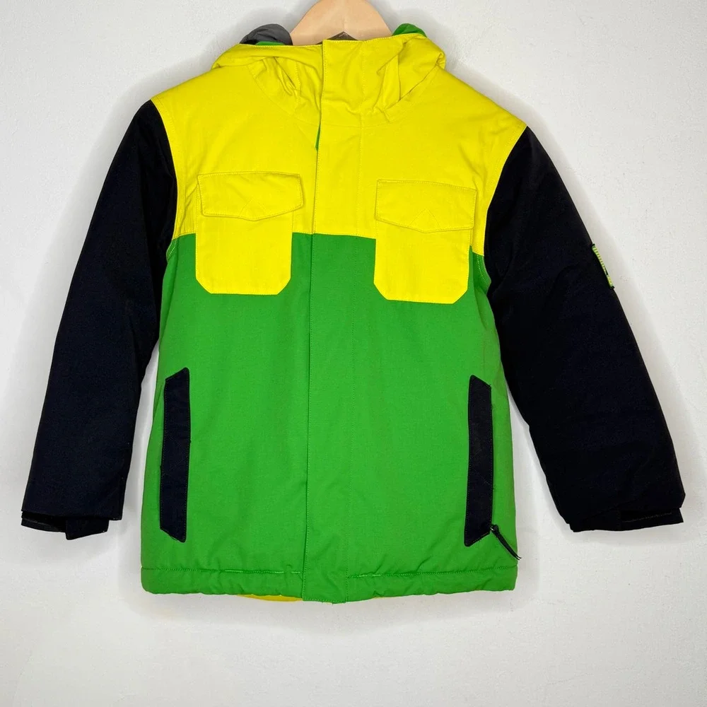 Bonfire Kids Medium Snowboard Jacket Green Yellow Black Insulated Gorpcore Neon